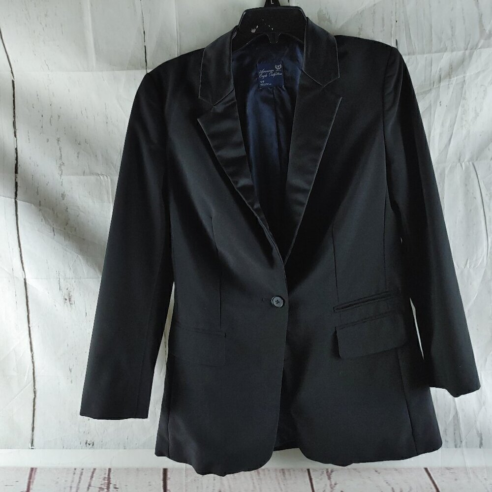 American Eagle Outfitters Size S/P Black Surgeon Cuff Lined 1 Button Suit Blazer